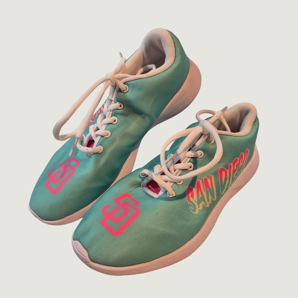 San Diego Padres City Connect Style Teal Pink Lace-Up Sneakers Womens Size 10W